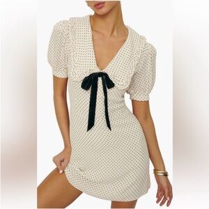 NEW! Reformation Kayla Tie Neck Minidress Polka Dot Bow Size 4